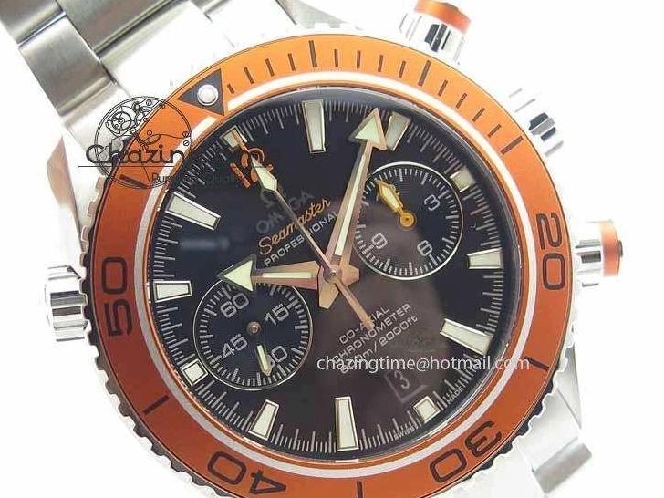 0110 Sophisticated Planet Ocean Master Chronometer Chrono SS OM 1:1 Best Edition Orange On SS Bracelet A 8156